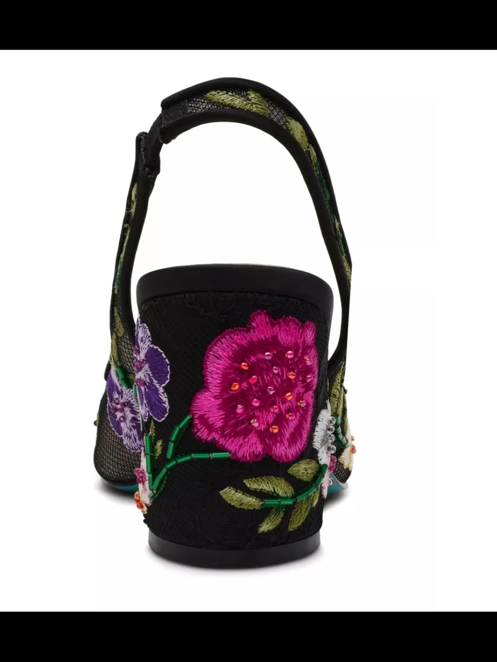 Betsey Johnson Black Floral Embroidered Slingback Pumps - Picture 2 of 6